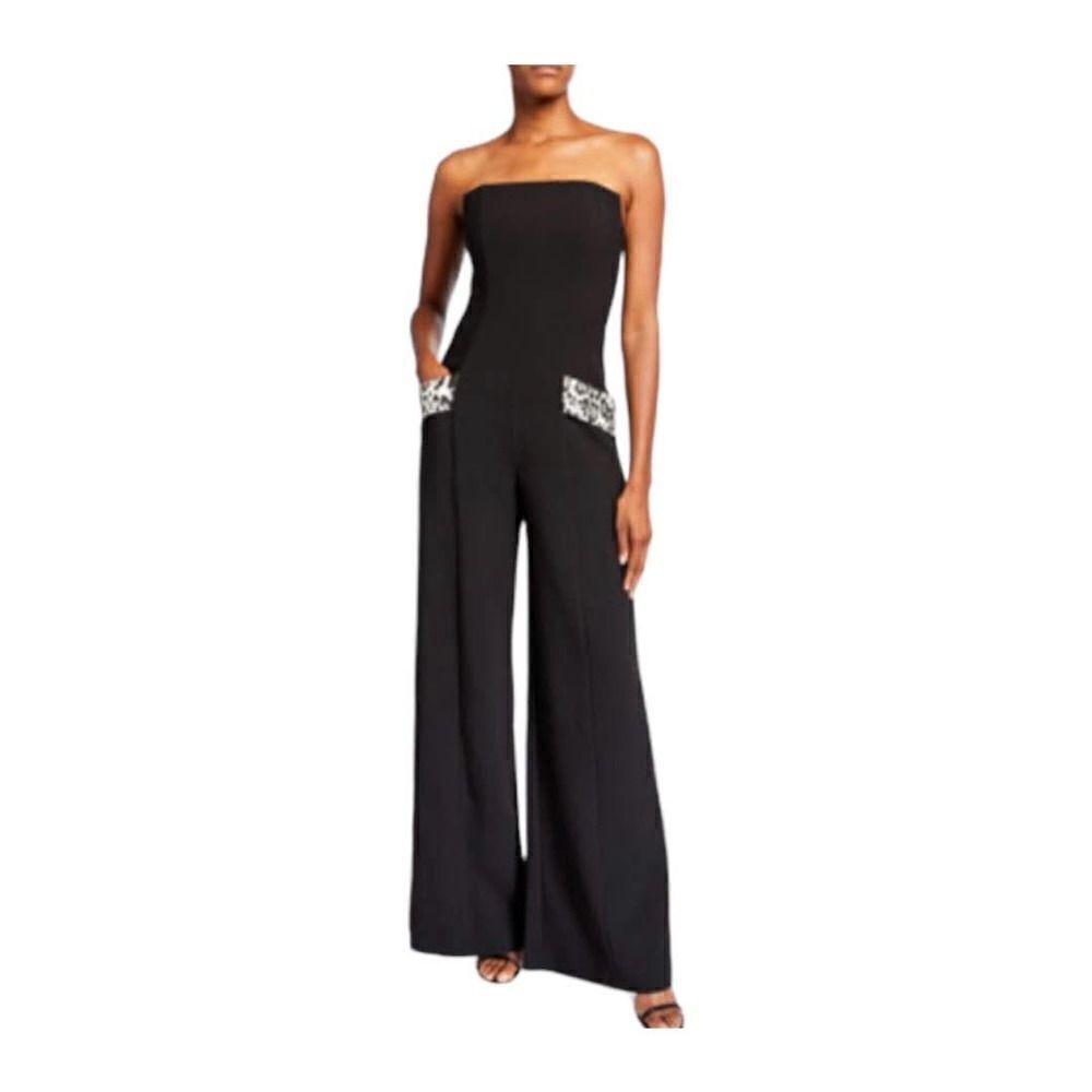 Black Halo Eve Carmine Strapless Jumpsuit Size 6 Black Leopard
